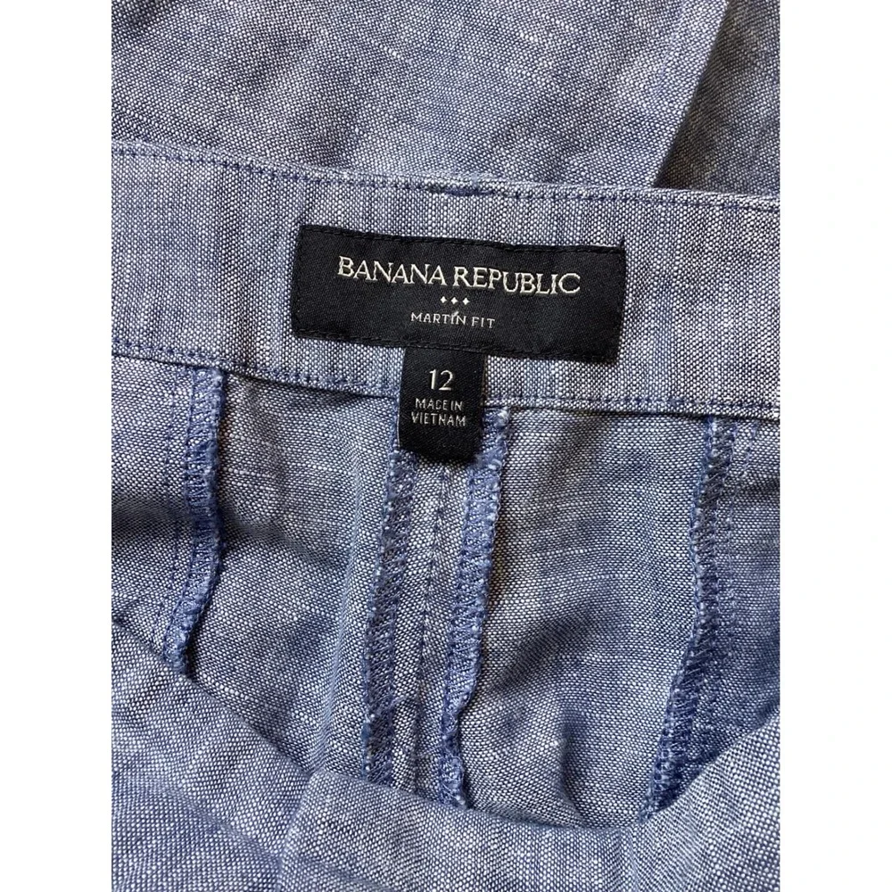 Banana Republic Martin Fit Linen Blend Blue Trousers Women's Size 12